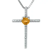 Genuine Citrine and Diamond-Accent Sterling Silver Cross and Heart Pendant Necklace