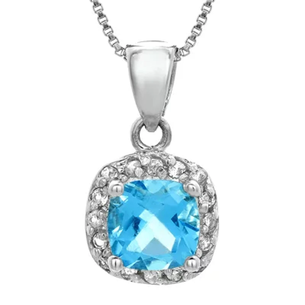 Cushion-Cut Genuine Blue and White Topaz Sterling Silver Pendant Necklace