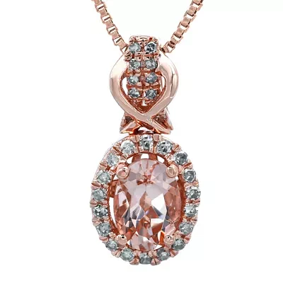 1/7 CT. T.W. Diamond and Genuine Morganite 10K Rose Gold Drop Pendant Necklace