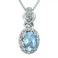 1/7 CT. T.W. Diamond and Genuine Aquamarine 10K White Gold Drop Pendant Necklace