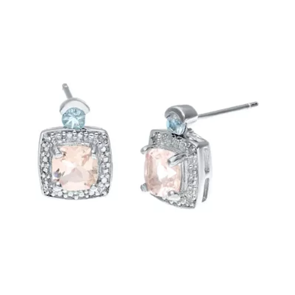 Genuine Morganite, Aquamarine and Diamond-Accent Sterling Silver Earrings