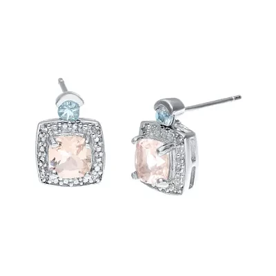 Genuine Morganite, Aquamarine and Diamond-Accent Sterling Silver Earrings