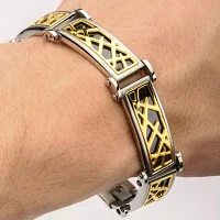 Mens Tri-Tone Stainless Steel Crown of Thorns Bracelet