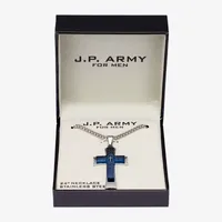 J.P. Army Men's Jewelry Stainless Steel 24 Inch Link Cross Pendant Necklace