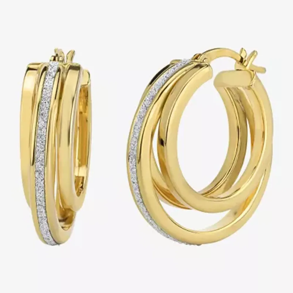 Gold Plated Sterling Silver 25mm Glitter Double Hoop Earrings