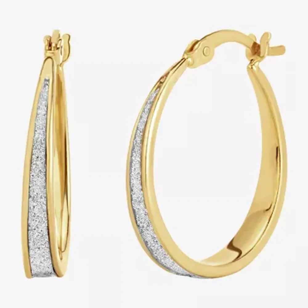 GOLD PLATED STERLING SILVER 21MM GLITTER HOOP EARRINGS