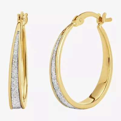 GOLD PLATED STERLING SILVER 21MM GLITTER HOOP EARRINGS