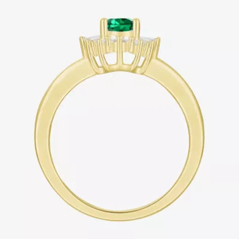 Womens 1/4 CT. T.W. Genuine Green Emerald 10K Gold Oval Cocktail Ring