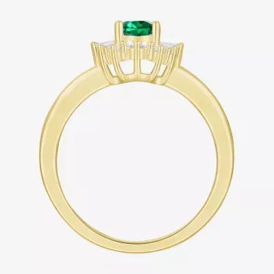 Womens 1/4 CT. T.W. Genuine Green Emerald 10K Gold Oval Cocktail Ring