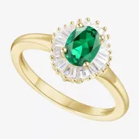 Womens 1/4 CT. T.W. Genuine Green Emerald 10K Gold Oval Cocktail Ring