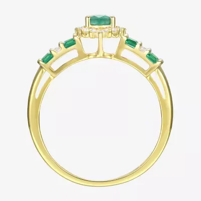 Womens 1/10 CT. T.W. Diamond & Genuine Green Emerald 10K Gold Oval Cocktail Ring