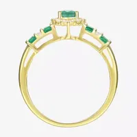 Womens 1/10 CT. T.W. Diamond & Genuine Green Emerald 10K Gold Oval Cocktail Ring