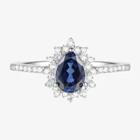 Womens 1/5 CT. T.W. Genuine Blue Sapphire 10K White Gold Pear Cocktail Ring