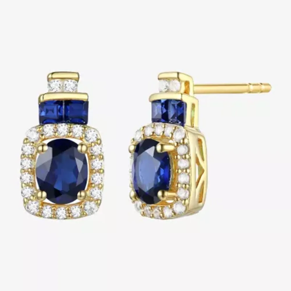 Genuine Gemstone & 1/5 CT. T.W. Diamond 10K Gold Oval Drop Earrings