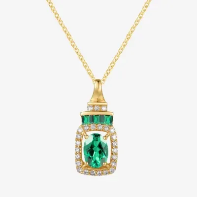 Womens Genuine Gemstone & 1/5 CT. T.W. Genuine Diamond 10K Gold Oval Pendant Necklace