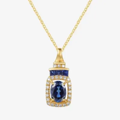 Womens Genuine Gemstone & 1/5 CT. T.W. Diamond 10K Gold Oval Pendant Necklace