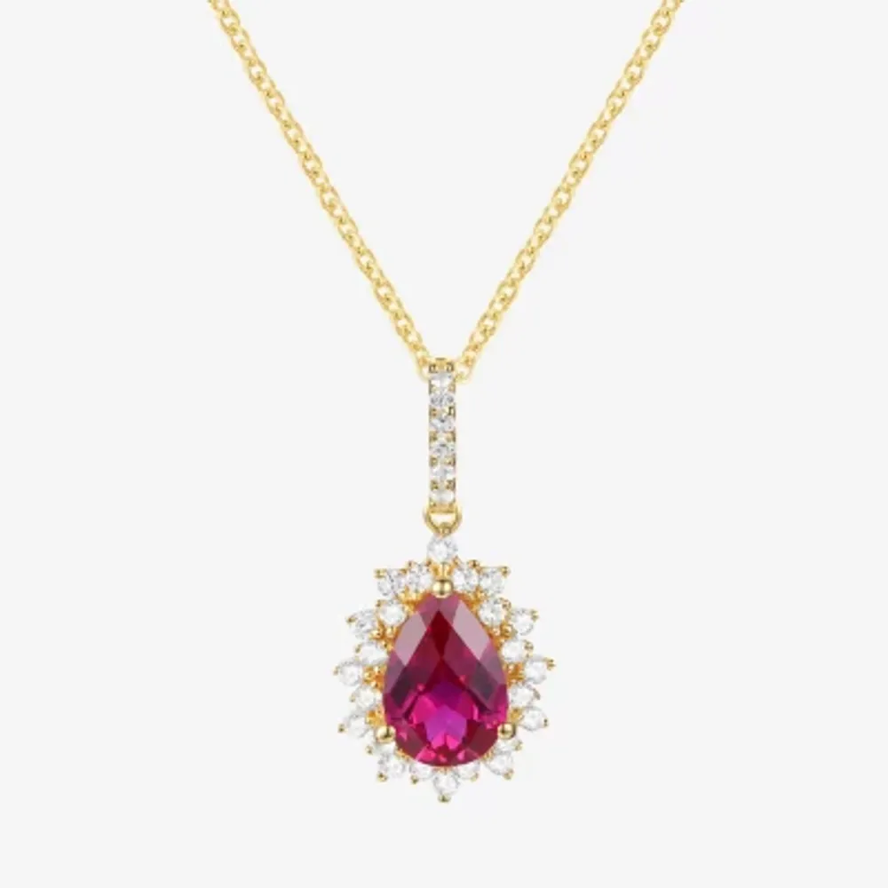 Womens 1/6 CT. T.W. Lead Glass-Filled Red Ruby 10K Gold Pear Pendant Necklace