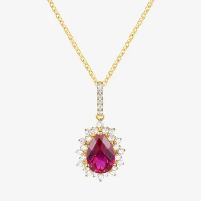 Womens 1/6 CT. T.W. Lead Glass-Filled Red Ruby 10K Gold Pear Pendant Necklace