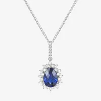 Womens Genuine Blue Sapphire & 1/6 CT. T.W. Diamond 10K White Gold Pear Pendant Necklace