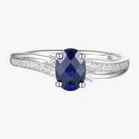 Womens 1/ CT. T.W. Genuine Blue Sapphire 10K White Gold Oval Cocktail Ring