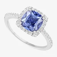 Womens 1/6 CT. T.W. Diamond & Genuine Blue Tanzanite 10K White Gold Cushion Cocktail Ring