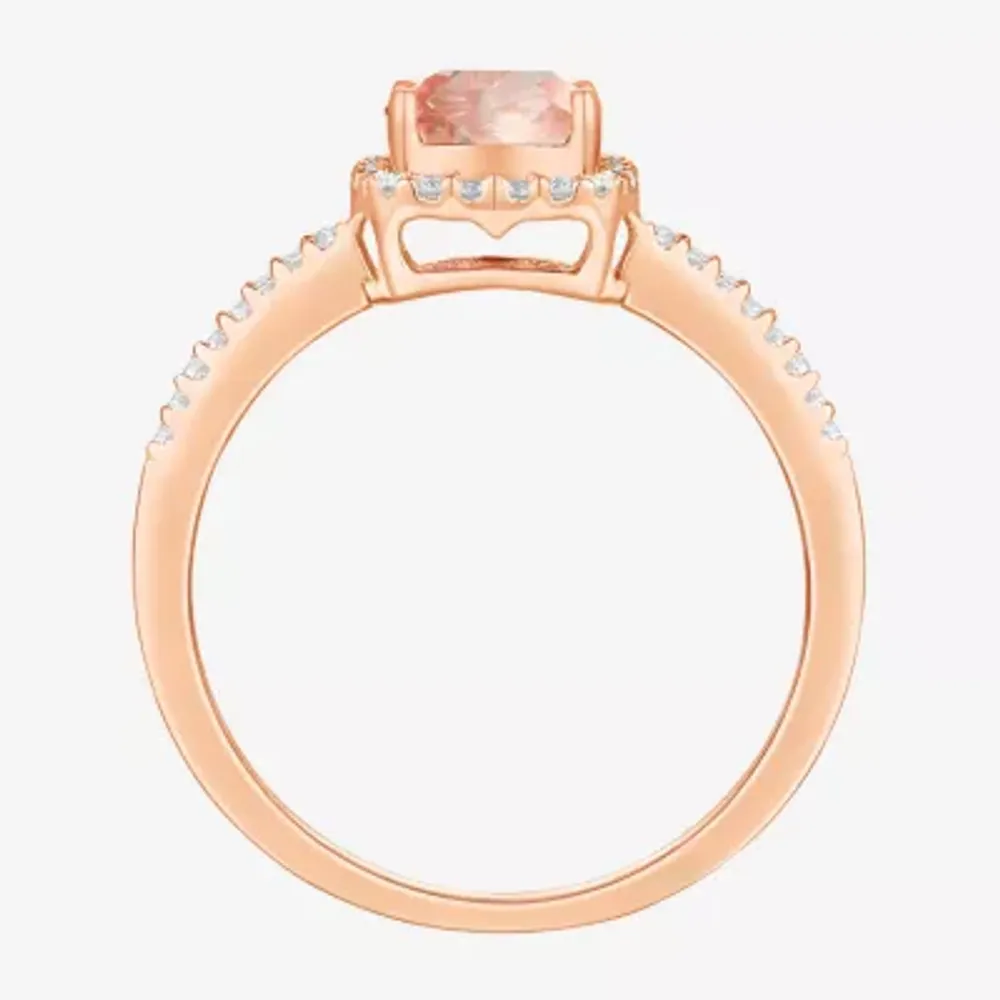 Womens 1/6 CT. T.W. Diamond & Genuine Pink Morganite 10K Rose Gold Cushion Cocktail Ring