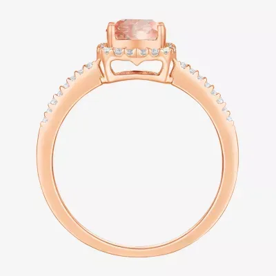 Womens 1/6 CT. T.W. Diamond & Genuine Pink Morganite 10K Rose Gold Cushion Cocktail Ring