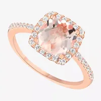 Womens 1/6 CT. T.W. Diamond & Genuine Pink Morganite 10K Rose Gold Cushion Cocktail Ring