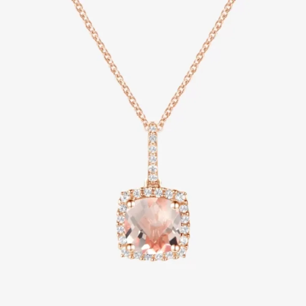 Womens Gemstone & 1/8 CT. T.W. Natural Diamond 10K Rose Gold Cushion Pendant Necklace