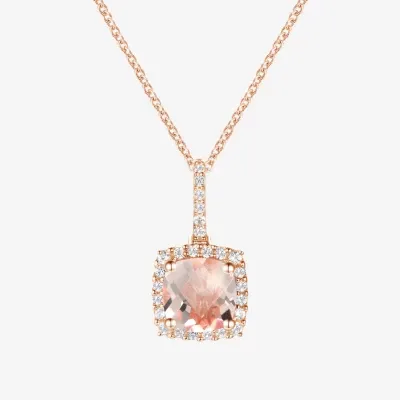 Womens Gemstone & 1/8 CT. T.W. Natural Diamond 10K Rose Gold Cushion Pendant Necklace