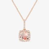 Womens 1/8 CT. T.W. Genuine Pink Morganite 10K Rose Gold Cushion Pendant Necklace