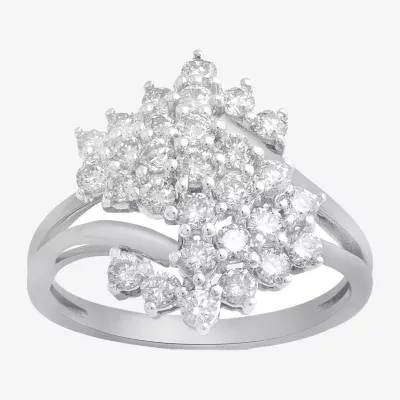 Womens 1 CT. T.W. Natural White Diamond 10K Gold Cluster Cocktail Ring