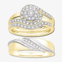 3PC His and Hers Trio Wedding Set Featuring / CT.T.W. Natural Diamond Womens Bridal Set and Mens Wedding Band in 10K or 14K Two Tone Gold