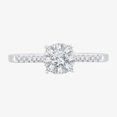 Womens 1/3 CT. T.W. Natural White Diamond 10K Gold Round Side Stone Engagement Ring