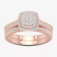 Womens 1/3 CT. T.W. Natural White Diamond 10K Rose Gold Cushion Halo Bridal Set