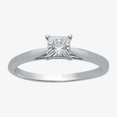 Womens Diamond Accent Natural White Sterling Silver Solitaire Engagement Ring