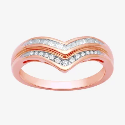 2MM 1/4 CT. T.W. Natural White Diamond 14K Rose Gold Over Silver Sterling Chevron Wedding Band