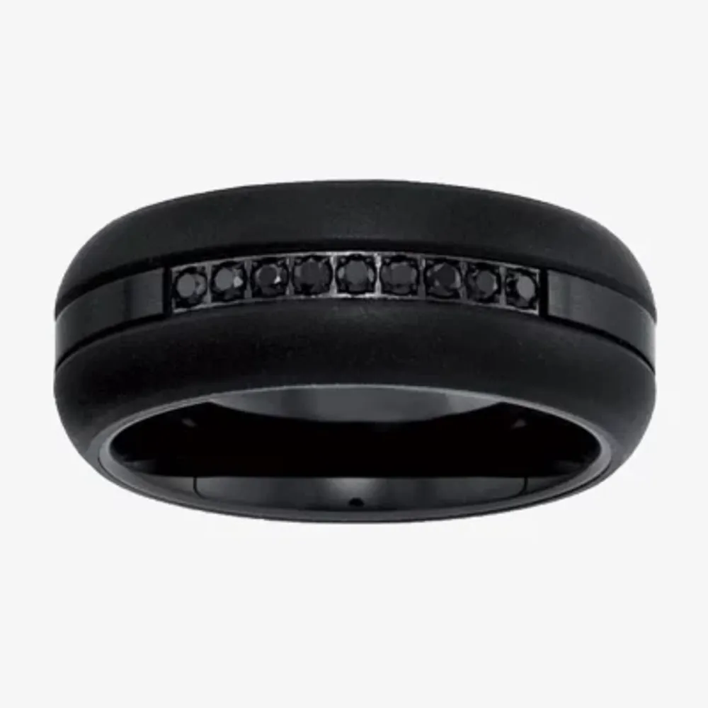 8MM 1/5 CT. Natural Black Diamond Tungsten Wedding Band