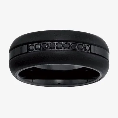 8MM 1/5 CT. Natural Black Diamond Tungsten Wedding Band
