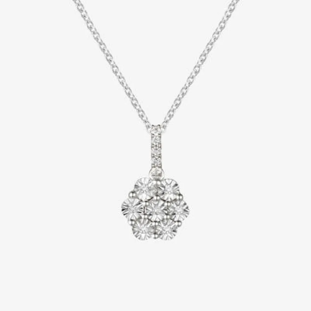 Diamond Blossom Womens 1/10 CT. T.W. Natural White Diamond Sterling Silver Pendant Necklace