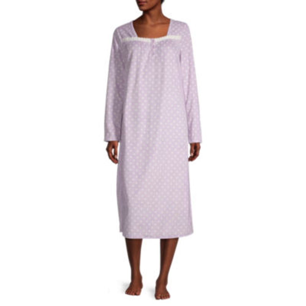 Adonna Womens Long Sleeve Square Neck Fleece Nightgown
