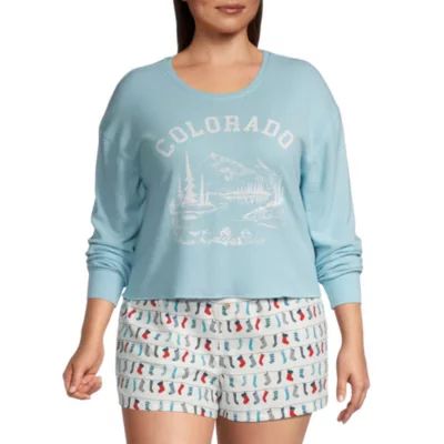 Arizona Body Womens Juniors Waffle Long Sleeve Round Neck Pajama Top