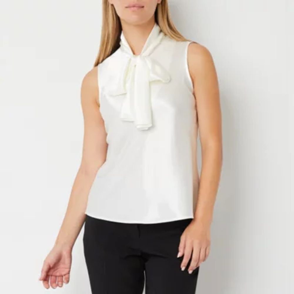 Black Label by Evan-Picone Sleeveless Bow Blouse