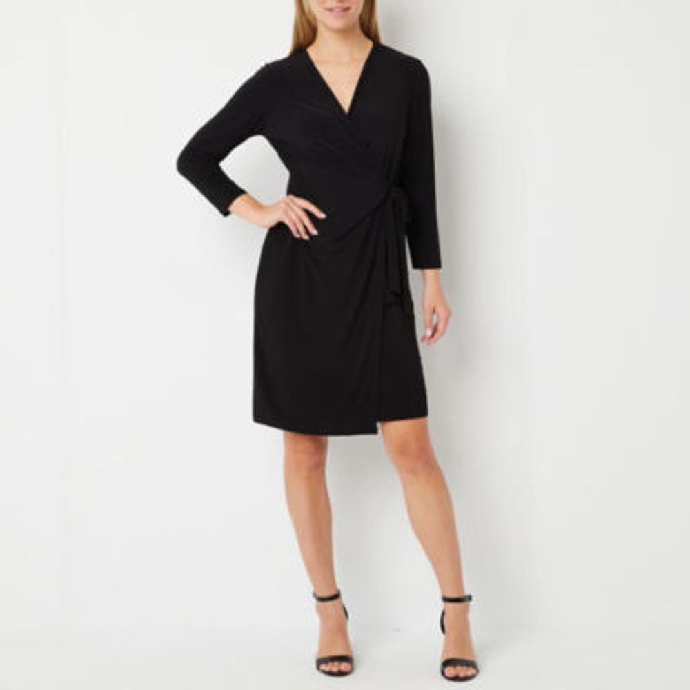 Black Label by Evan-Picone Womens 3/4 Sleeve Wrap Dress