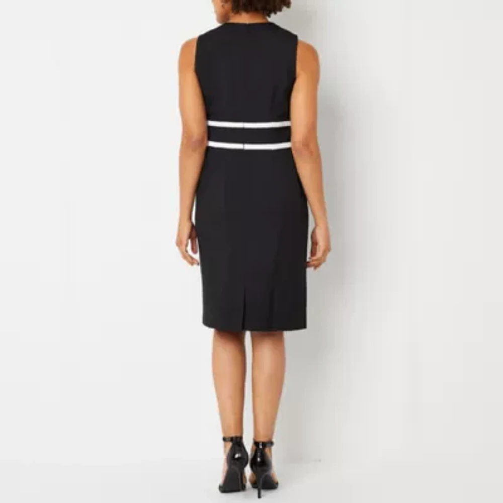Black Label by Evan-Picone Sleeveless Contrast-Trim Sheath Dress