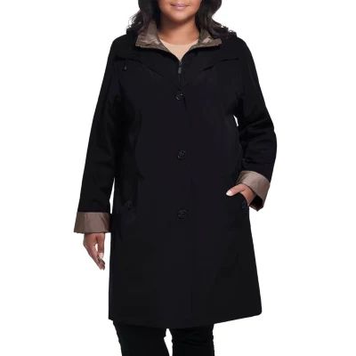 Gallery Womens Plus Removable Hood Water Resistant Midweight Raincoat