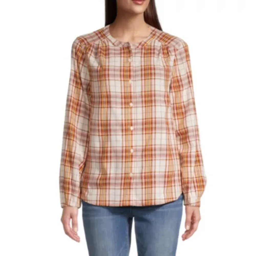 St. John's Bay Womens Long Sleeve Regular Fit Button-Down Shirt