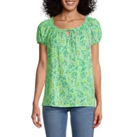 St. John's Bay Womens Split Tie Neck Short Sleeve Blouse