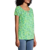 St. John's Bay Womens Split Tie Neck Short Sleeve Blouse