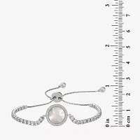 White Mother Of Pearl Sterling Silver Round Bolo Bracelet